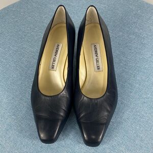 Andrew Geller classic black leather square toe heels size 8 M